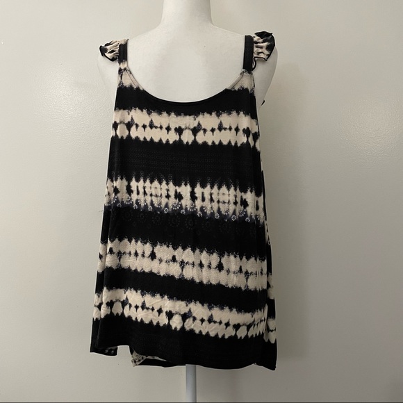 Black Tie Dye Super Soft Sweetheart Lace Up Tank - Picture 7 of 7